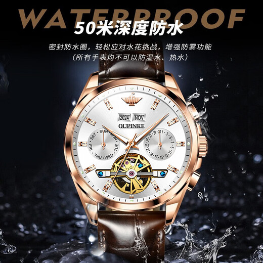 
European Pinke Swiss certified brand watches for men fully automatic mechanical watches luminous hollow flywheels for men gifts business watches European Pinke-3291-brown leather rose shell white surface
