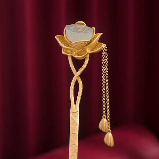 Kamalun (KAMALUN) lotus silver hairpin, ancient style tassels, Hanfu updos, cheongsam hairpin headdress, 520 birthday gift for girlfriend and wife, golden hairpin for girlfriend and wife on Valentine's Day