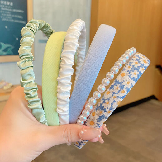 ZHIO headband women's mixed and matched small fresh pressed hair hoop sponge Korean pearl headband hairpin hair bundle princess headdress summer 5# small fresh three-piece set