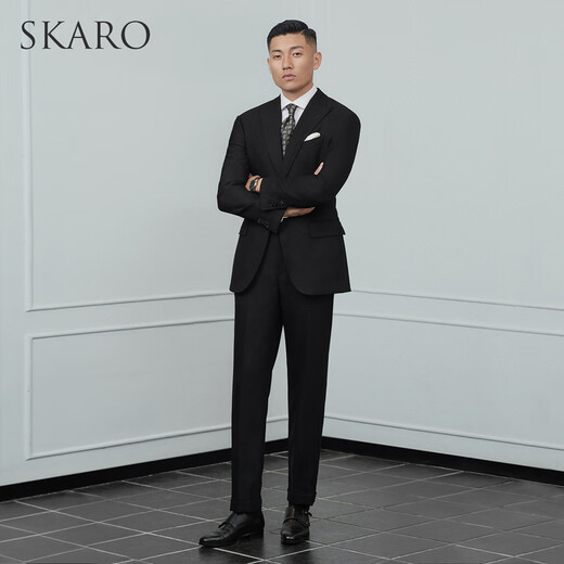 SKARO Australian MERINO wool business formal suit autumn and winter suit male groom wedding black SKG1271A size 42 top, please note the size of the trousers