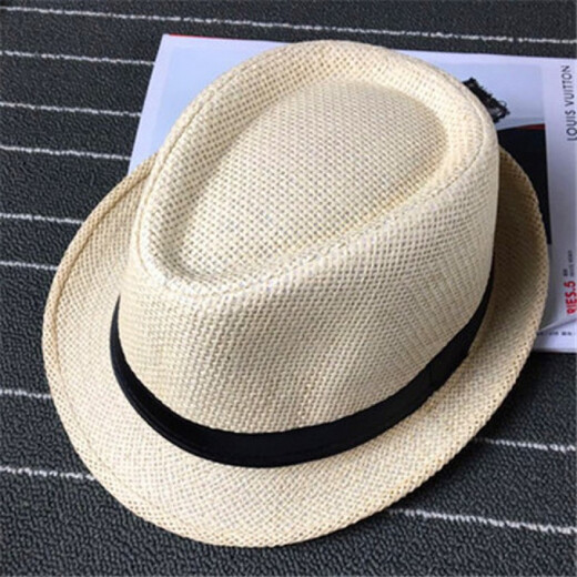 KAROND new small top hat men's spring and summer white sun protection large brim beach hat men's and women's British jazz autumn and winter sun hat straw hat pure white adult size 58CM
