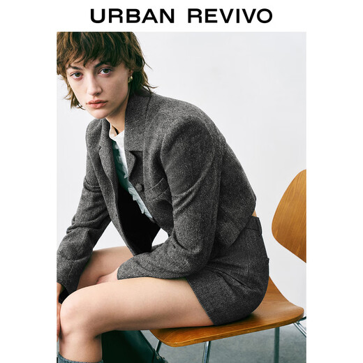 UR new autumn and winter women's gray high-intelligence buckle short suit jacket UYU140037 floral gray XS