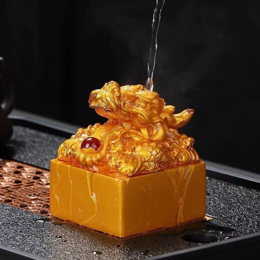 Huilu Color Changing Tea Pet Ornaments Chinese Dragon Seal Jade Seal Tea Table Tea Tray Tea Table Boutique Zhencai Tea Set Can Keep Decorations Zhenyun Jade Seal-Zhentianxia Liuhe Collection Red Jade Dragon