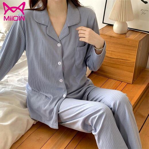 Cat Man (Miiow) Schlafte Frauen koreanischer Stil reine Baumwolle Langarm Cardigan Hosen Hülle großer Spring- und Herbst 2025 Strickjacke: 5009 Cherry L95-115