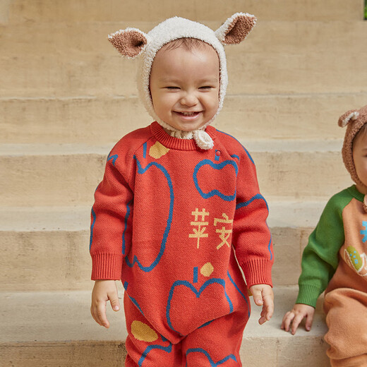 Papa crawling autumn and winter clothing baby sweater jumpsuit for men and women baby knitted crawling clothing New Year's outing warm pure cotton green 80cm