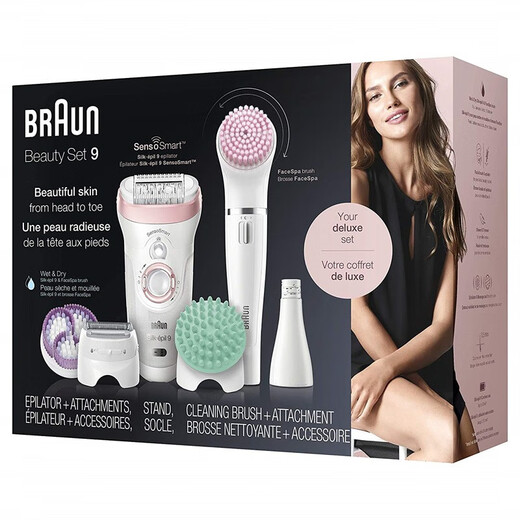 BRAUN Epilator Silk-epil 9 9-985, Women's Facial Elimination Device, Cordless Shaving, Rechargeable, Wet and Dry, Cleansing Brush White