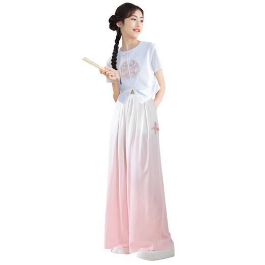 优优1点（Yoyo one）国风套装女童2025新款儿童夏季洋气女大童中式裤子夏装两件套女孩   15117粉色+9921白色 120cm