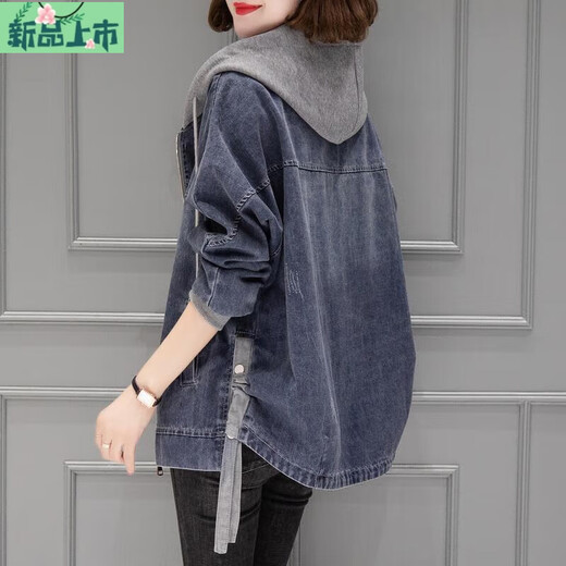 Ai Feilin denim jacket for women short 2025 spring and autumn new Korean loose large size hooded casual baseball uniform top 9885 models L 112-123Jin [Jin equals 0.5 kg]