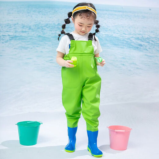 Shanye children's water play one-piece waders kindergarten waterproof clothes for catching the sea children's rain boots men and women fishing rain pants beach children's pink overalls with pockets size 21/27 (shoe inner length 14.5cm)
