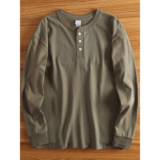 Jeep (JEEP) Extra Large Size Jin Jin is equal to 0.5 kg Heavy Cotton Henley Collar Shirt Men's Long Sleeve Thickened Loose Autumn and Winter Bottoming Henley Shirt Iron Gray 4XL 240-300 Jin Jin is equal to 0.5 kg