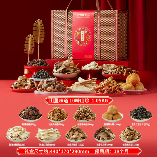 赵铁生菌菇礼盒干货牛肝菌鸡枞纯菌年货送长辈八种口味大礼包团购 山里味道【十味山珍】 1050g