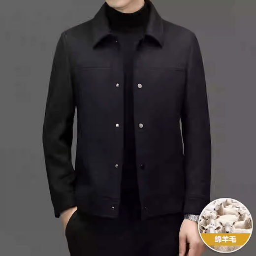 Lilan autumn and winter new men's woolen jacket lapel business casual warm middle-aged dad coat khaki 170 100-120Jin Jin equals 0.5 kg