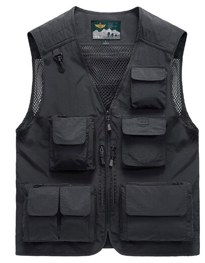 JP Spring-, Sommer- und Herbst-Dünn-Herren-Weste Multi-Pocket-Schnellrocknen-Bergsteigerfotografie-Jacke 9898 Schwarz L (geeignet für 125 Jin [Jin gleich 0,5 kg] -140 Jin [Jin gleich 0,5 kg]))