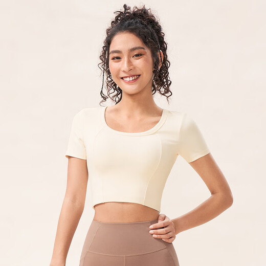 SPLAN wake-up plan short fitness clothes for women with chest pads, quick-drying yoga clothes, sports short-sleeved tops, Pilates all-in-one, Luo Ke Xing, bring your own cup, one piece to go out S