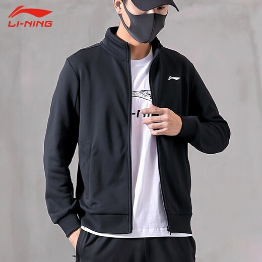 
Li Ning (LI-NING) jacket men's spring and autumn sweatshirt sports men's cardigan loose sports knitted top casual men's fitness casual clothing basic black (stand-up collar style) 2XL