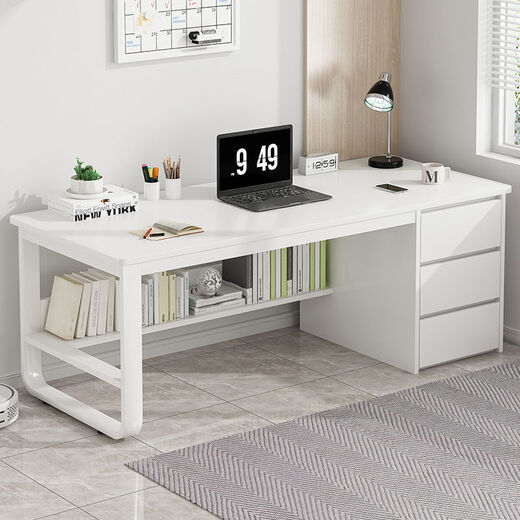 Jiajialin computer desk desktop home with drawer bookshelf integrated simple modern desk student office study table stable upgrade warm white 140cm