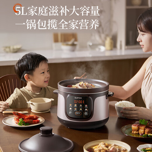 SUPOR quick-cooking electric stew pot, electric casserole, electric stew pot, purple casserole, bird's nest stew pot, porridge cooking tool, porridge pot, 5L capacity DG50YC887