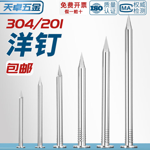 Tianzhuo Hardware 304/201 Stainless Steel Round Nails Steel Nails Yuan Nails Carpentry Wood Hanging Picture Nails Extra Long Foreign Nails Iron Nails Floor Nails 2.5 inches 65mm long (30 pieces) 304 material