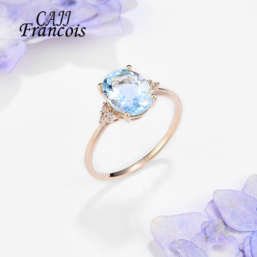 CAJJ Francois 1.77 carat aquamarine ring, natural colored gemstone jewelry, 18k gold inlaid gemstone ring for women, gift for lover, size 14