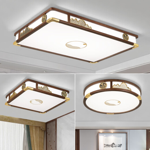Boruike Neue Decke im chinesischen Deckenlampe Wohnzimmer Lampe Gold Draht Sandelholz Modernes Holz für Massivholz Esszimmer Lampe Chinesische Stil Zen Klassische Schlafzimmer Lampe 9896 Quadratmeter 50 cm-drei-farbig Dimmen
