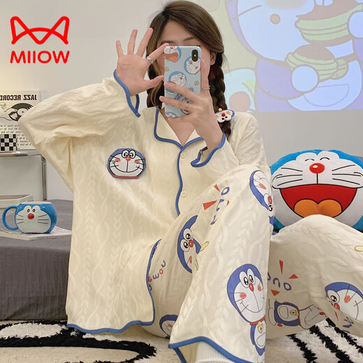 Cat Man (Miiow) reines Baumwollpyjama für Frauen im Frühjahr und Herbst neue langärmelte Hosen lose Strickjacken süße Cartoon niedliche Heimkleidung 9203 Erdbeerbär L [vorgeschlagen 100-120jin [Jin gleich 0,5 kg]]]