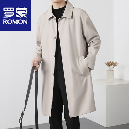 罗蒙（ROMON）风衣外套男过膝中长款男生帅气英伦风韩式休闲披风大衣春秋季新款 绿色 3XL