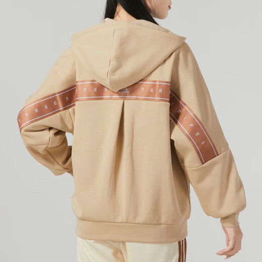 阿迪达斯 （adidas） 外套女装2024春秋季新款连帽夹克保暖针织运动休闲夹克开衫卫衣 IK9893卡其色内里加绒 M