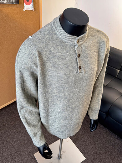 ZHUYIFAN ZHUYIFAN Xiaohongshu's same style Lei Jun gray sweater large size Henry collar sweater men's lazy style inner wear off-white M