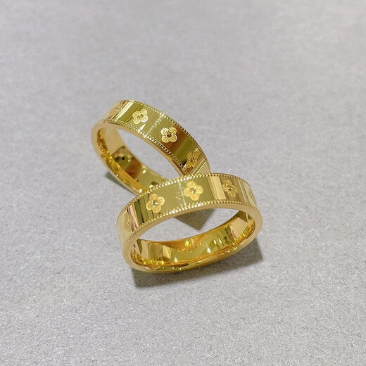 Gu Hao gold ring for women, trendy 999 pure gold four-leaf clover transfer bead ring, ring, tail ring, gift ring for girlfriend, size 10, about 1.8 grams