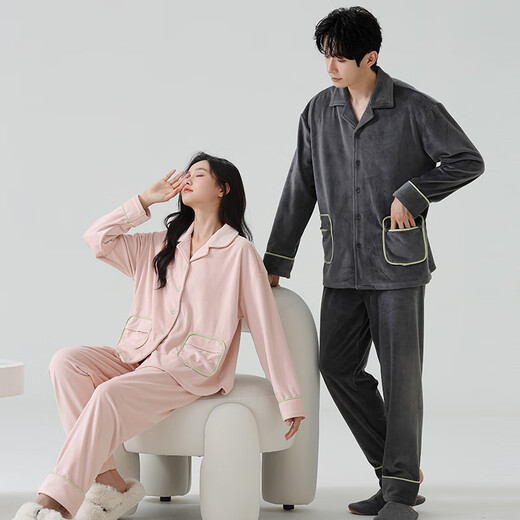 Clarkarida Island Velvet Couple Pajamas Women's Home Thickened Warm Home Clothing Set Men's Autumn and Winter Women's XL