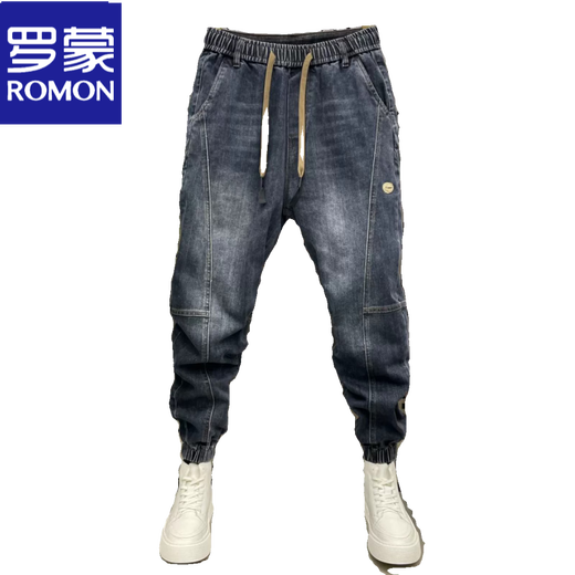 罗蒙（ROMON）春秋男士牛仔裤痞帅宽松束脚运动休闲百搭裤子男潮流哈伦裤子 蓝色  29