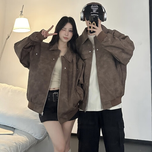Heidiluo American jacket for men and women in autumn and winter brown lapel leather jacket high-end suede jacket for men and women brown regular XL (recommended 110-125 Jin Jin equals 0.5 kg)