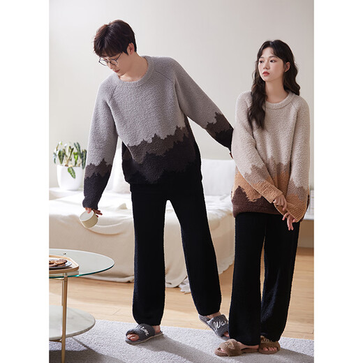 Sha Qian Couple Pajamas Autumn and Winter Half Velvet Women's Thickened Warm Coral Velvet Men's Casual Homewear Set