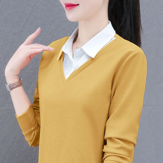 Junde Leisure Urlaub zweiteiliger Kapuzenpullover-Top Frauen gefälschte zweiteilige Hemd Frauen 2024 Frühlings- und Herbst-Neue Fashion-Lampel-Trend WS5009 Brauner Farbwinter plus Velvet L 100-110jin [Jin entspricht 0,5 kg]