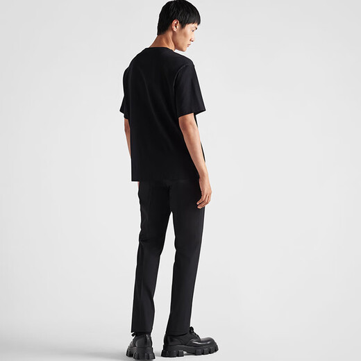 PRADA/Prada Gift Men's Loose Fit Rib Knit Cotton T-Shirt Short Sleeve Black XL