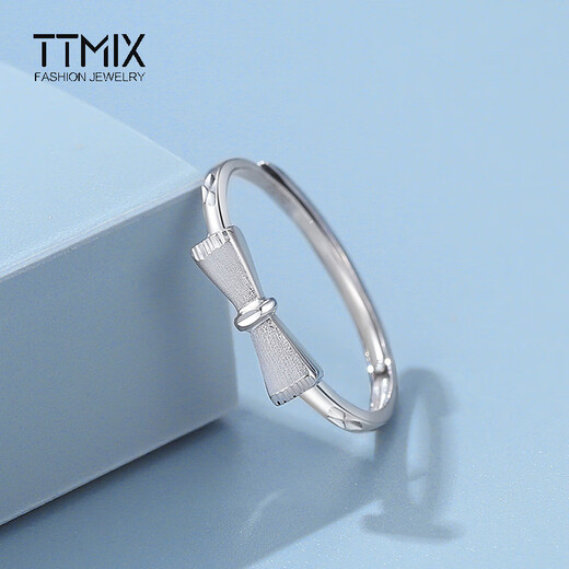 TTMIX platinum bow ring for women PT950 plain ring adjustable platinum wedding ring for girlfriend 1.7-1.9g