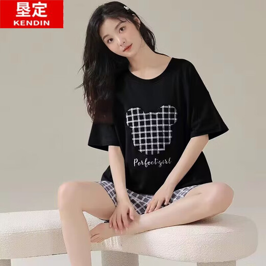 垦定（KENDING）2024年新款睡衣女新款夏季卡通短袖短裤夏天网红风女士家居服套装 681紫兔 XL