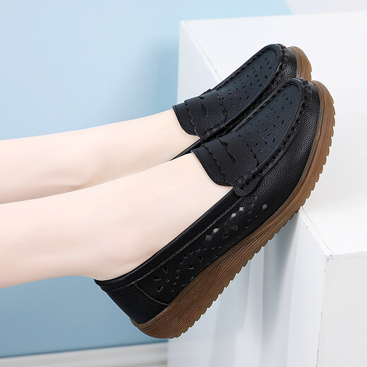 Méisiniao (Meisiniao) Chaussures pour femmes pour les chaussures de mère à la semelle douce Sole Sole Cow-Hide confortable d'âge moyen et de chaussures célibataires âgées non glissantes