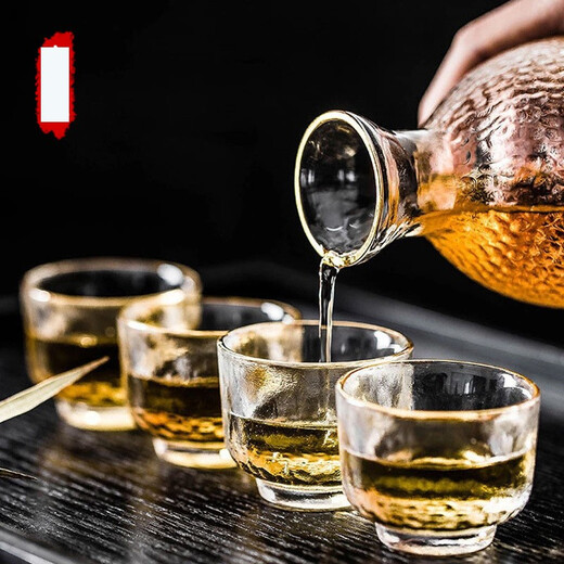 Zhushengmo (ZHUSHENGMO) Japanese wine set glass sake cup soju pot fruit wine cup plum white wine cup small glass wine warmer home set transparent model 1 pot 1 cylinder 4 cups