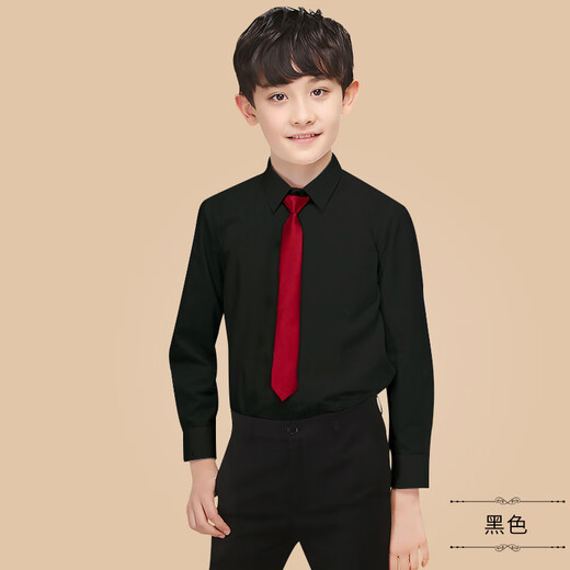 G.duck boys' shirt long-sleeved pure cotton white shirt autumn 2026 new medium and large boys' school uniform no-iron bottoming shirt gift single black shirt + tie 170 cm recommended height around 165cm
