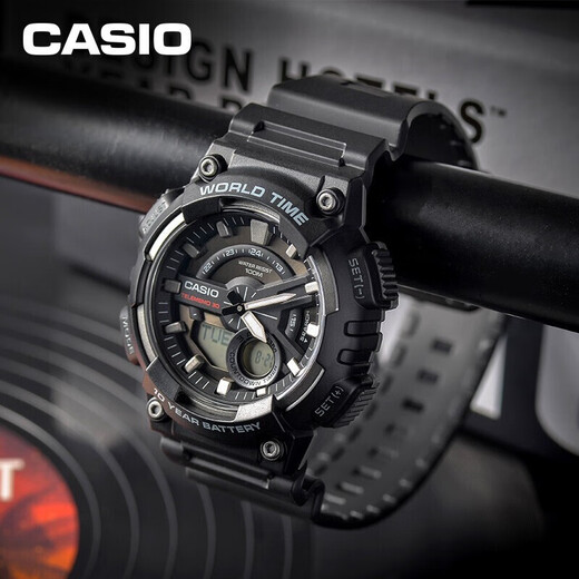CASIO Volkswagen Pointer Series Fashionable Waterproof Digital Dual Display World Time Sports Men's Watch AEQ-110W-1AVDF