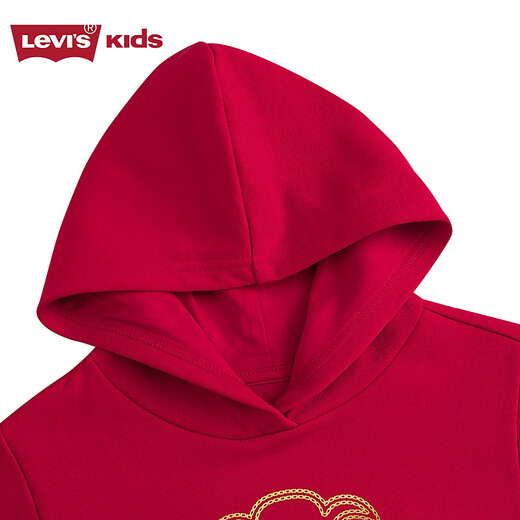 Levi s Levis children's clothing girls pure cotton terry dress 2025 zodiac style children's Spring Festival clothes super red pure cotton terry 120/60 recommended height 110-116cm
