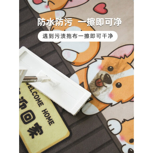 OUOETYMengyier免洗地垫入户门大尺寸脚垫入户pvc可擦可裁剪卡通进门门 酷飒小喵'12124 100'c'm*140'c'm(吸水耐脏)