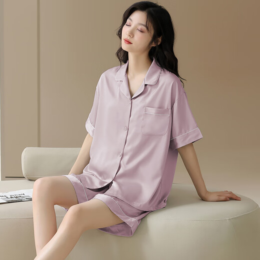 
Modal ice silk pajamas for women for summer thin short sleeves 2025 new summer large size with chest pad for outdoor wear 09M16805 M