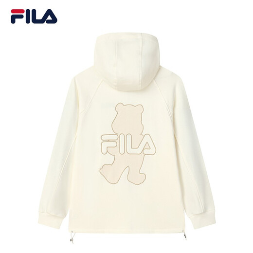 
FILA official women's jacket autumn top colorful trendy plus velvet warm cardigan hooded bear jacket milk salt white-F51W138599FIV (plus velvet) 160/80A/S