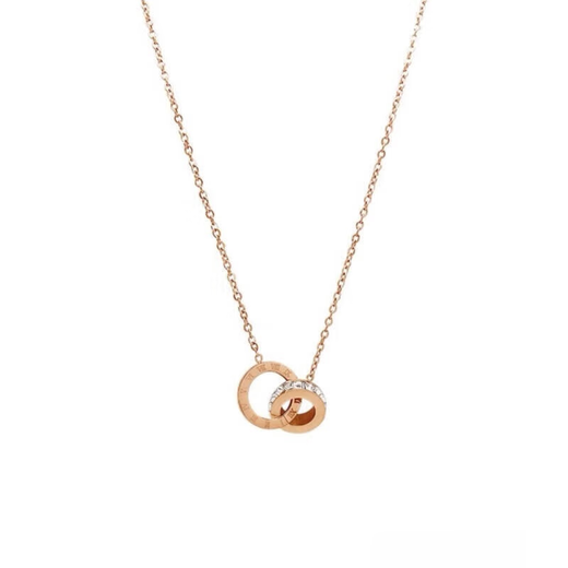 Mengpao Old Phoenix Gold Store Model Small Waist 18k Gold Necklace AU750 Women's 18K Color Gold Double Ring Diamond Light Luxurious Pendant Lock