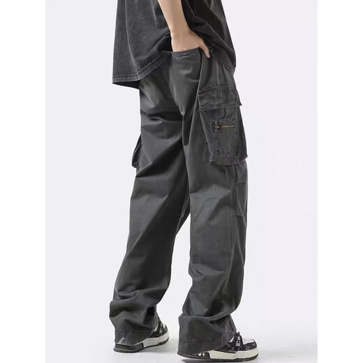 POUM men's autumn and winter long pants men's trendy brand 2025 new overalls men's vibe style straight casual pants men SM-DS19 dark gray 2XL 135-150Jin Jin is equal to 0.5kg The size is too small. It is recommended to take a larger size