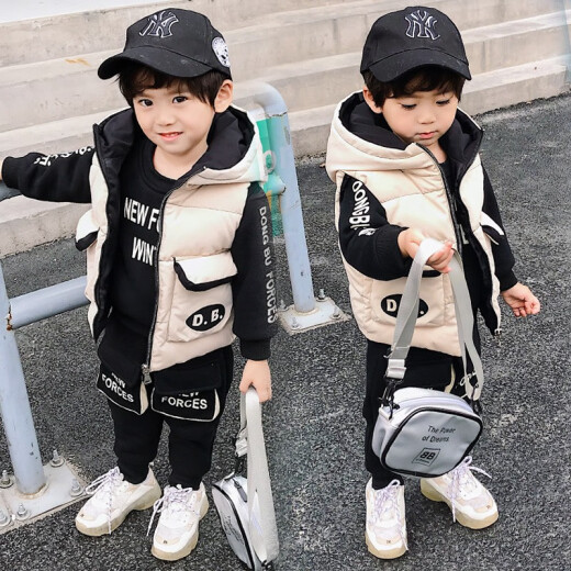 Balapipi Boys' Suit Winter Clothes 2024 New Children's Suit Winter Velvet Thickened Children's Clothes Casual Three-piece Set D.B Model (Fellow Thickened Three-piece Suit) 90 Size Recommendation 1-2 years old Height 80-90