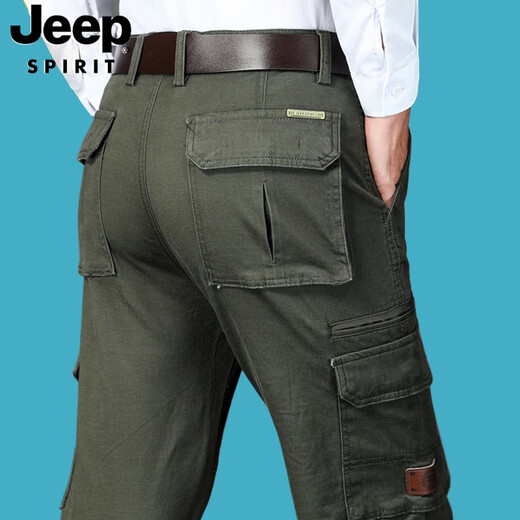 吉普（JEEP）休闲男裤直筒宽松多口袋工装长裤时尚潮流秋冬厚款裤子9923A A9923军绿色 42