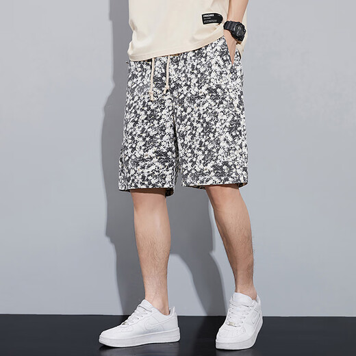 Trueves Chinese style linen shorts men's summer thin loose straight pants handsome big shorts men's ice silk cotton linen five-point pants 691 color + 692 black and gray XL